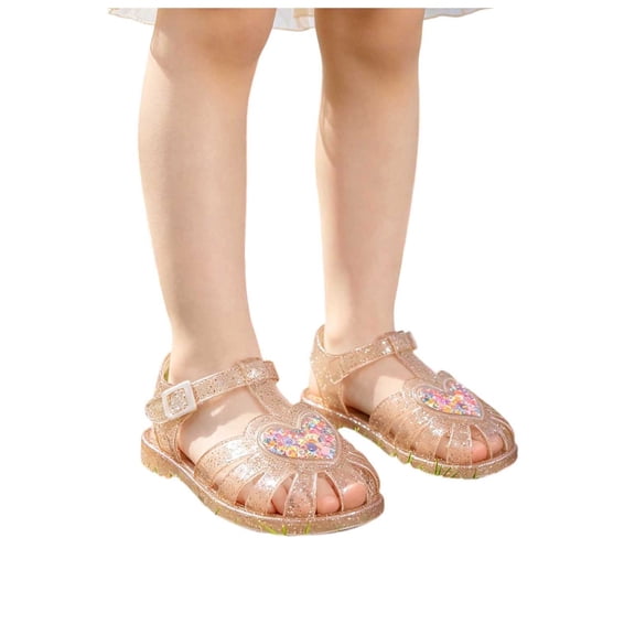Eltusu Girls Jellies, Princess PU Summer Non Slip Casual Jelly Shoes Gold Size 13(Big Kids)