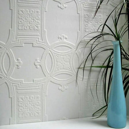Brewster Early Victorian White Paintable Textured Vinyl Unpasted Vinyl Wallpaper, 20.9-in by 33-ft, 57.5 sq. ft.