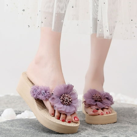 

Aayomet Slippers For Women Slip On Women s Ingrid Ankle Strap Low Wedge Sandal Purple 6.5
