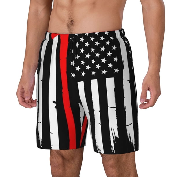 Fotbe Firefighters USA Flag Traje de Baño para Hombre – Shorts de Natación de Secado Rápido con Forro y Bolsillos-XX-Large