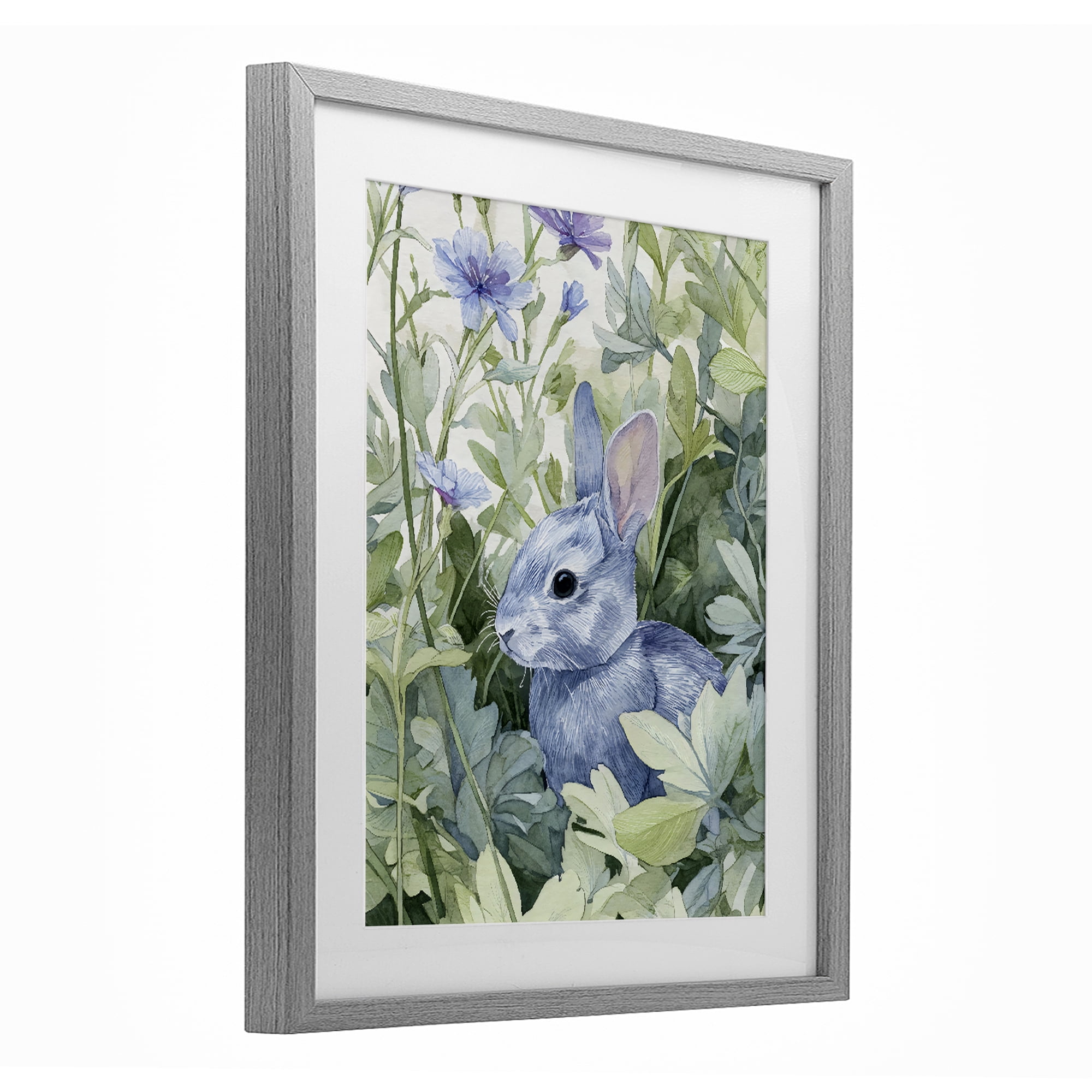 Stupell Industries Blue Bunny Among Leaves Gray Framed Print Under Glass, design by Franklyn Gregory