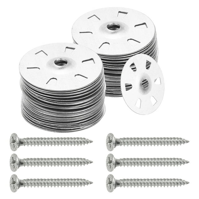 1-3/8 Insulation Washers, 100 Set 35mm Metal Insulation Washers Foam Board Fasteners Perforated Plaster Washers with Screw Galvanized Steel for Foam Board Fixing Fastening Wall