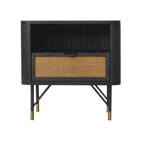 Saratoga Nightstand in Black Acacia with Rattan