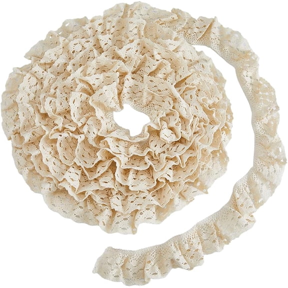 5 Yards Beige Ruffle Lace Trim Cotton Wheat Lace Ribbon Hollow Vintage Sewing Pleated Trim Ribbons