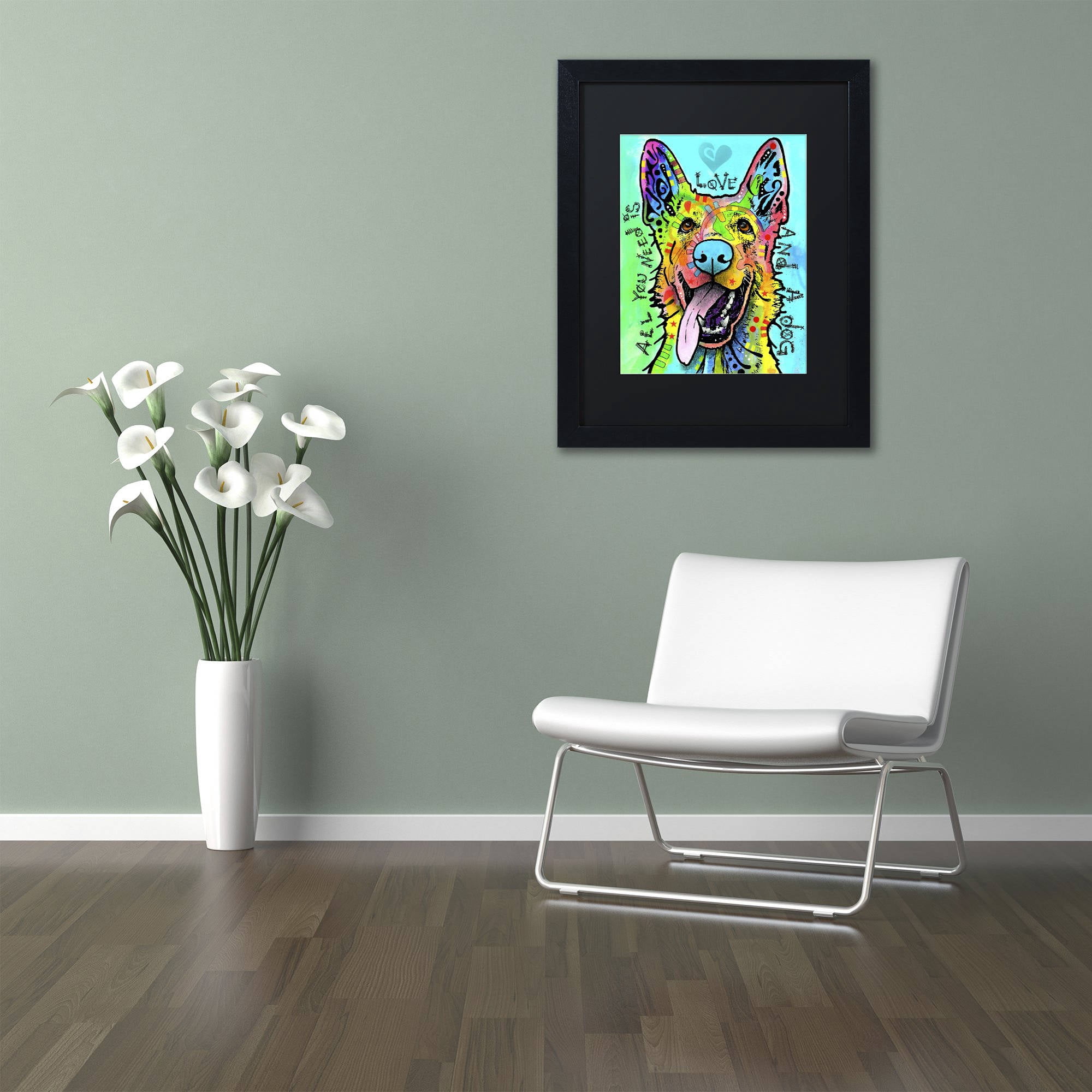 Trademark Fine Art 'Love And A Dog' Canvas Art by Dean Russo, Black Matte, Black Frame