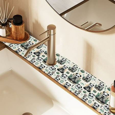 

Faucet Mat for Kitchen Sink 30 Sink Splash Guard Mat Super Absorbent Fast Drying Drain Pad Cute Panda with Lotus Flower 2 Pack