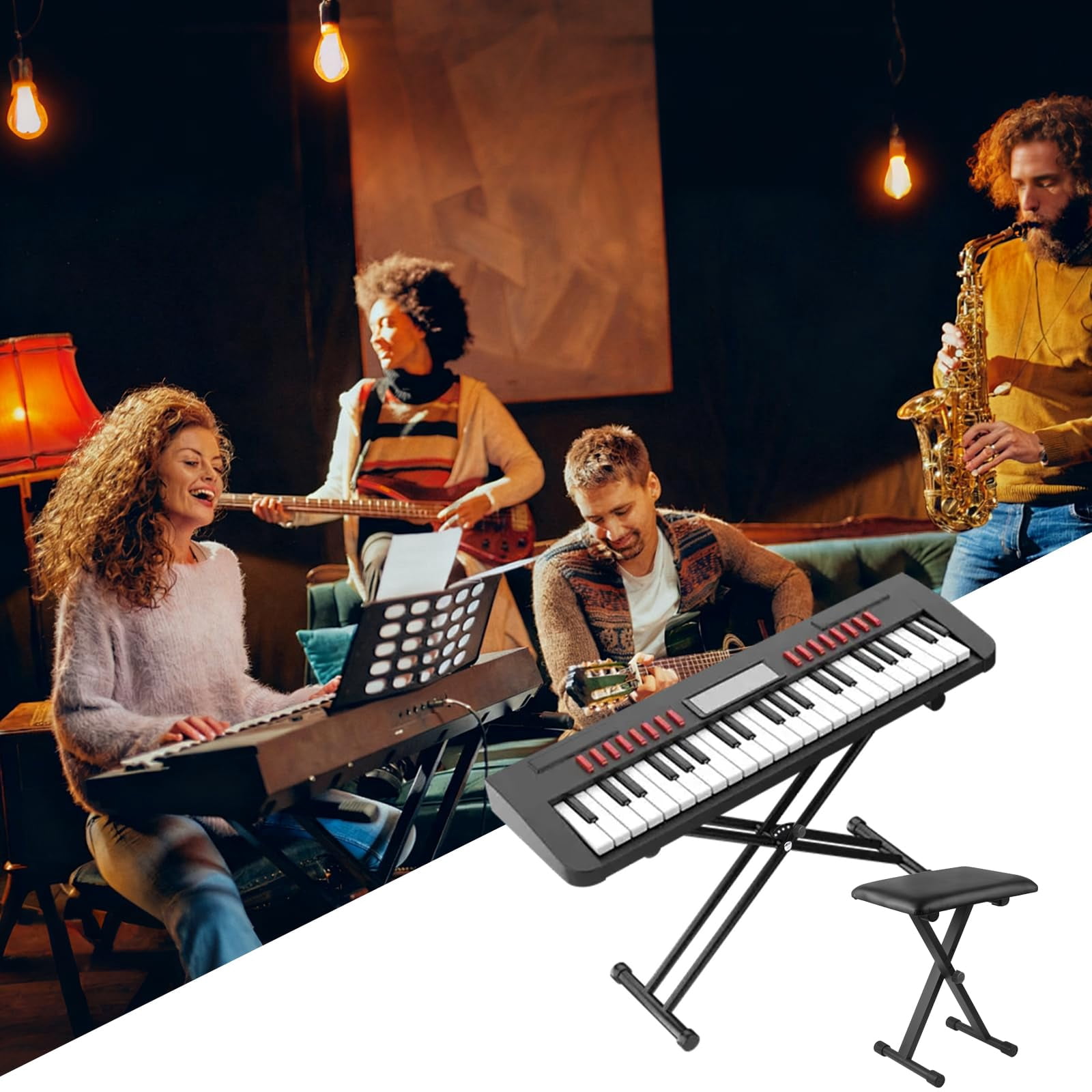 Keyboard Stand Piano Bench Set  2026 Upgrade Heavy Duty Double X Adjustable&portable Digital With Locking Straps (piano 1 1) For 54-88 Key Electric Pianos