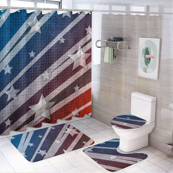 Bathroom Shower Curtain 4 Piece Sets, Summer Beach with 72" x 72" Waterproof Shower Curtain Non-Slip Rug Toilet Lid Cover Bath Mat and 12 Hooks for Bathroom Decor Set