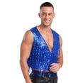 thumbnail image 2 of Doomiva Men's Glitter Sequin V Neck Club Vest Sleeveless Tassel Fringe Waistcoat Jazz Dance Costume Royal Blue XL, 2 of 7
