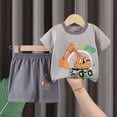 thumbnail image 4 of TOWED22 Toddler Baby Boy Summer Outfits Dinosaur Truck Print Short Sleeve Tee Elastic Shorts 2pcs Clothes(Dark Gray,5-6 Y), 4 of 4