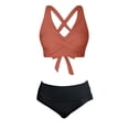 thumbnail image 6 of PWPSG Crisscross Twist Solid High Waisted Two Piece Swimsuit Butt Lifting Contouring for Daily Swimming Brown M, 6 of 6