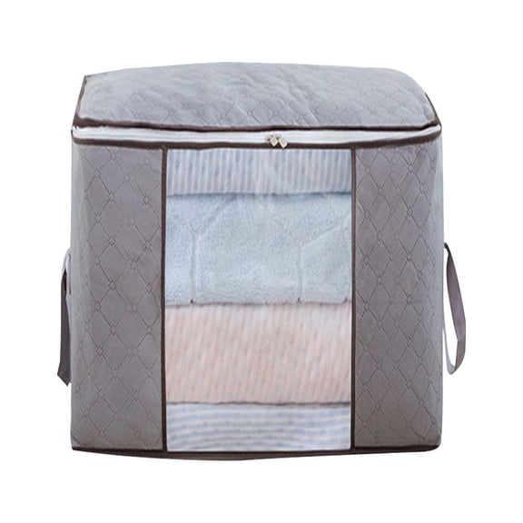 SIYTUAU Large Capacity Storage Bag Organizer Foldable Fabric Box With Zipper Clear Window For Bedding Blankets Clothes Comforter Home Grey A