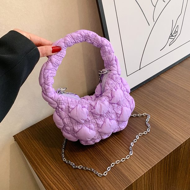 Bolso de mano para mujer, bandolera plisada con cadena, neceser de maquillaje (púrpura)