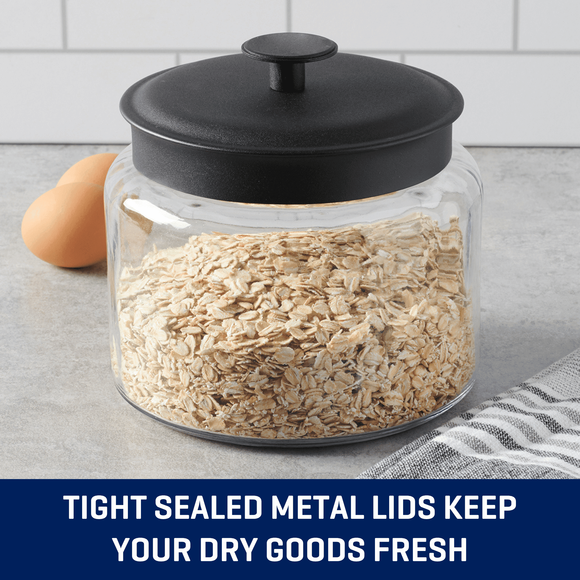Anchor Hocking Glass Jars with Black Metal Lids, 3 Piece Set