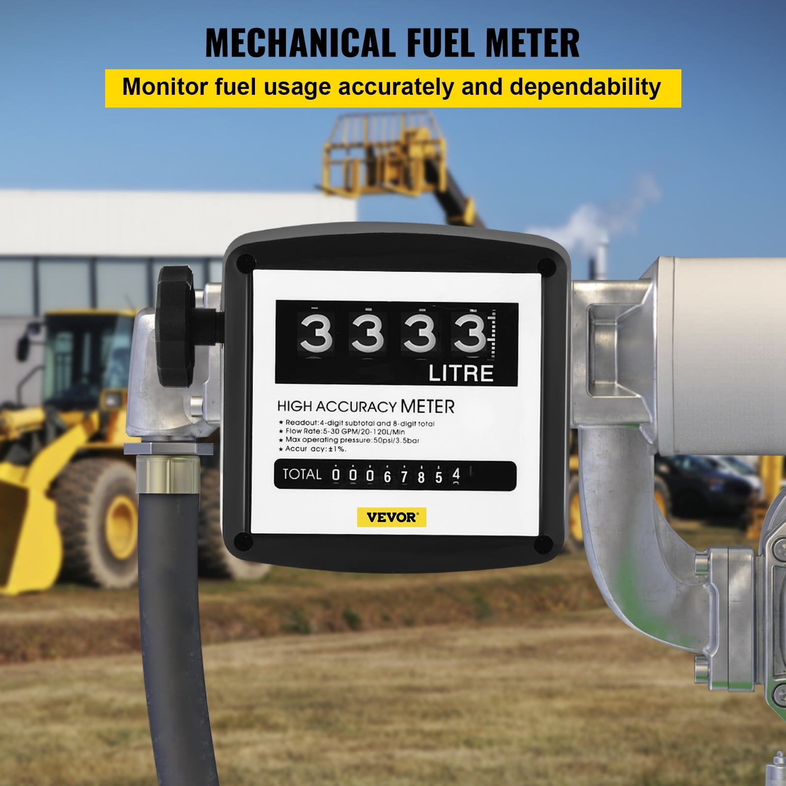 VEVOR Mechanical Fuel Meter 20 to 120L per Min Digital Diesel Fuel Flow  Meter Black Fuel Meter Diesel For All Fuel Transfer Pumps 10Bar 
