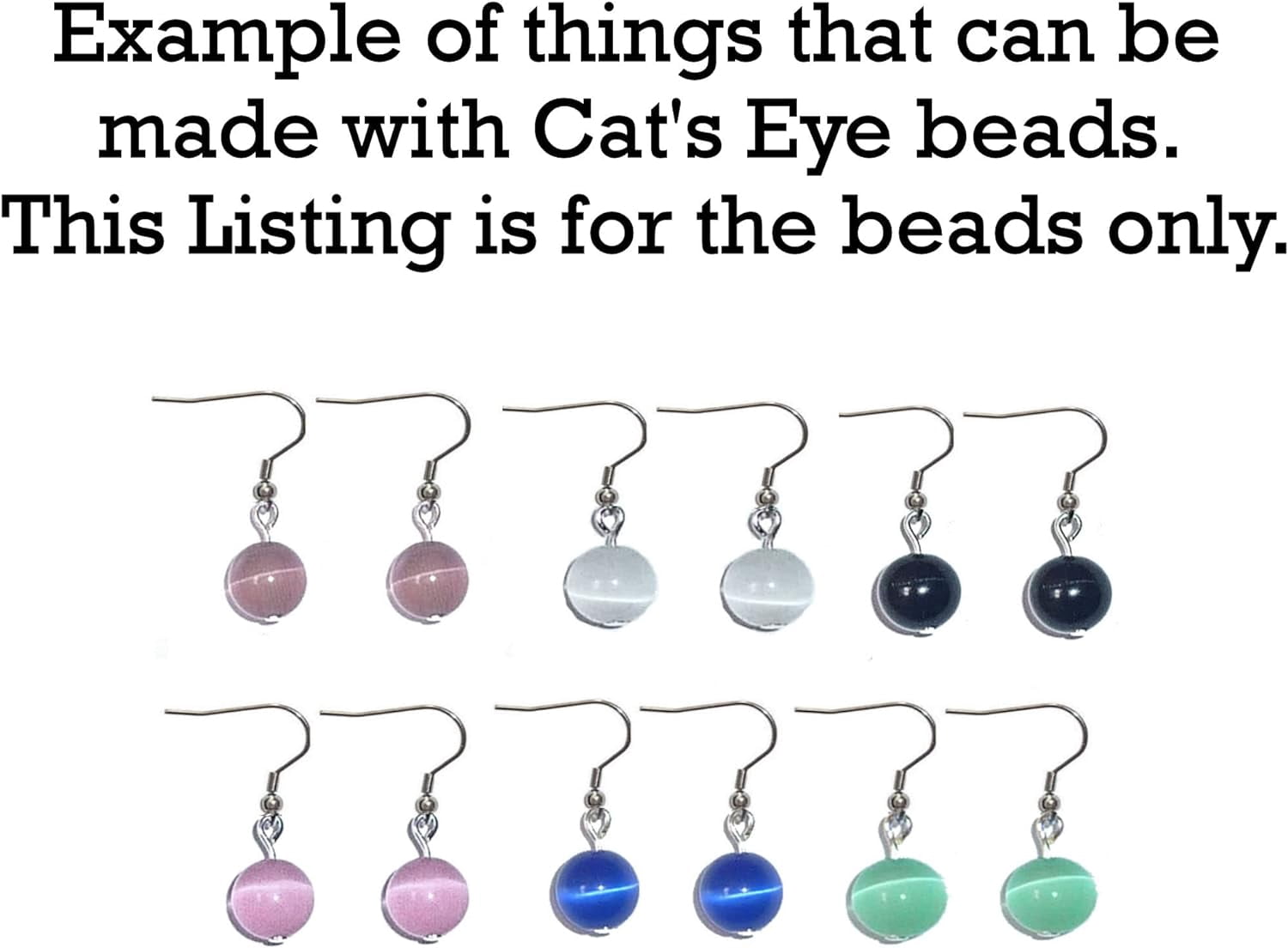 Bulk Lot Of Cats Eye Beads -10 Assorted Colors - 8mm Cats Eye Beads