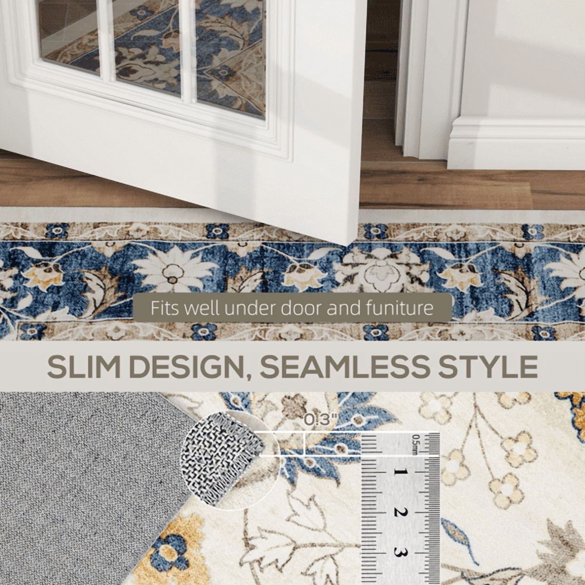 Area Rug 83.9"x59.8" Blue Flannel Soft Non-Slip TPR Backing Machine Washable Rug for Living Room Bedroom