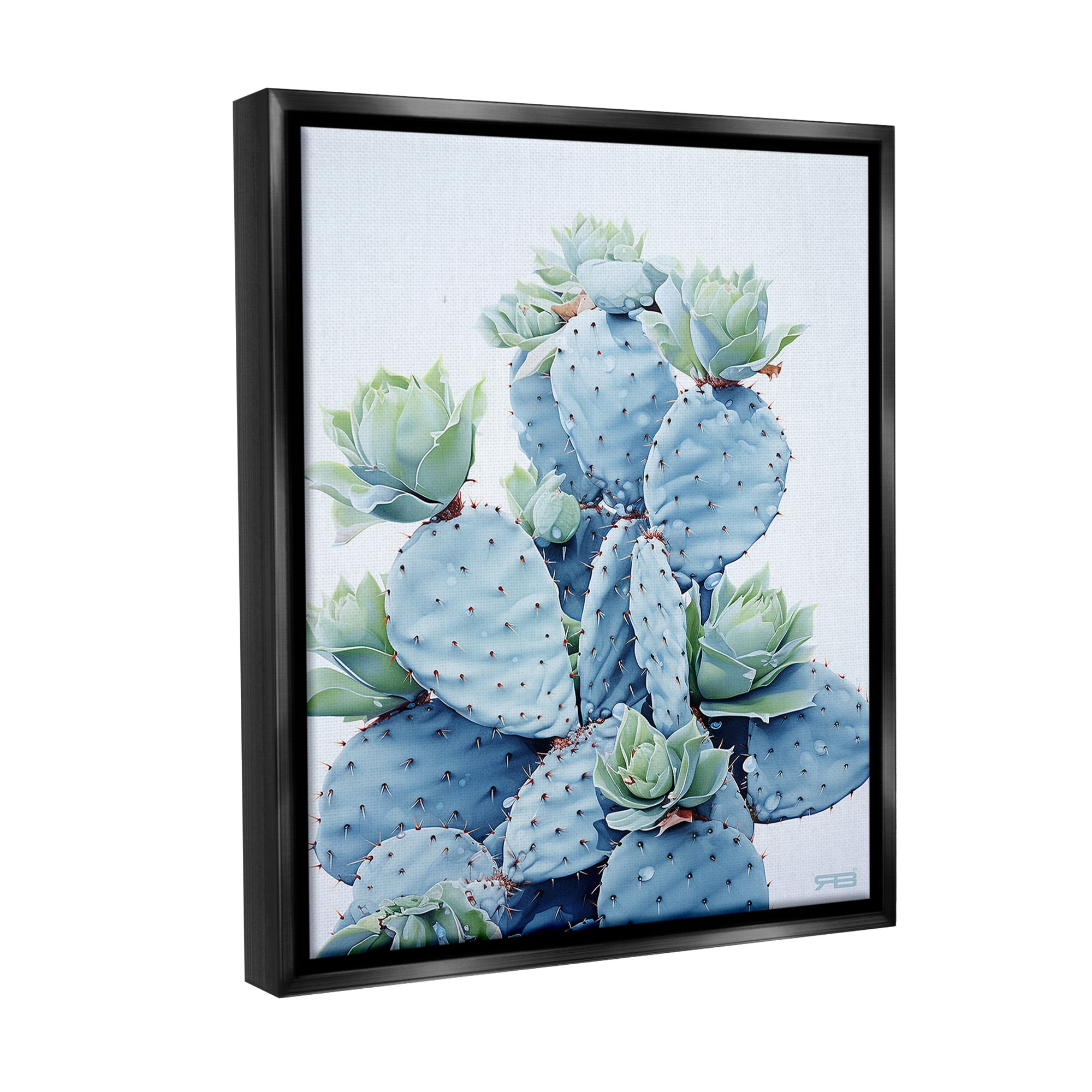 Stupell Industries Blooming Succulents & Cactus Botanical & Floral Painting Black Floater Framed Canvas Art Print Wall Art, 17 x 21