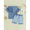 thumbnail image 3 of Bagilaanoe 2pcs Toddler Baby Boy Shorts Set Short Sleeve Letter Hoodie Tops + Checkerboard Shorts 6M 12M 18M 24M 3T Kids Casual Summer Clothes, 3 of 8