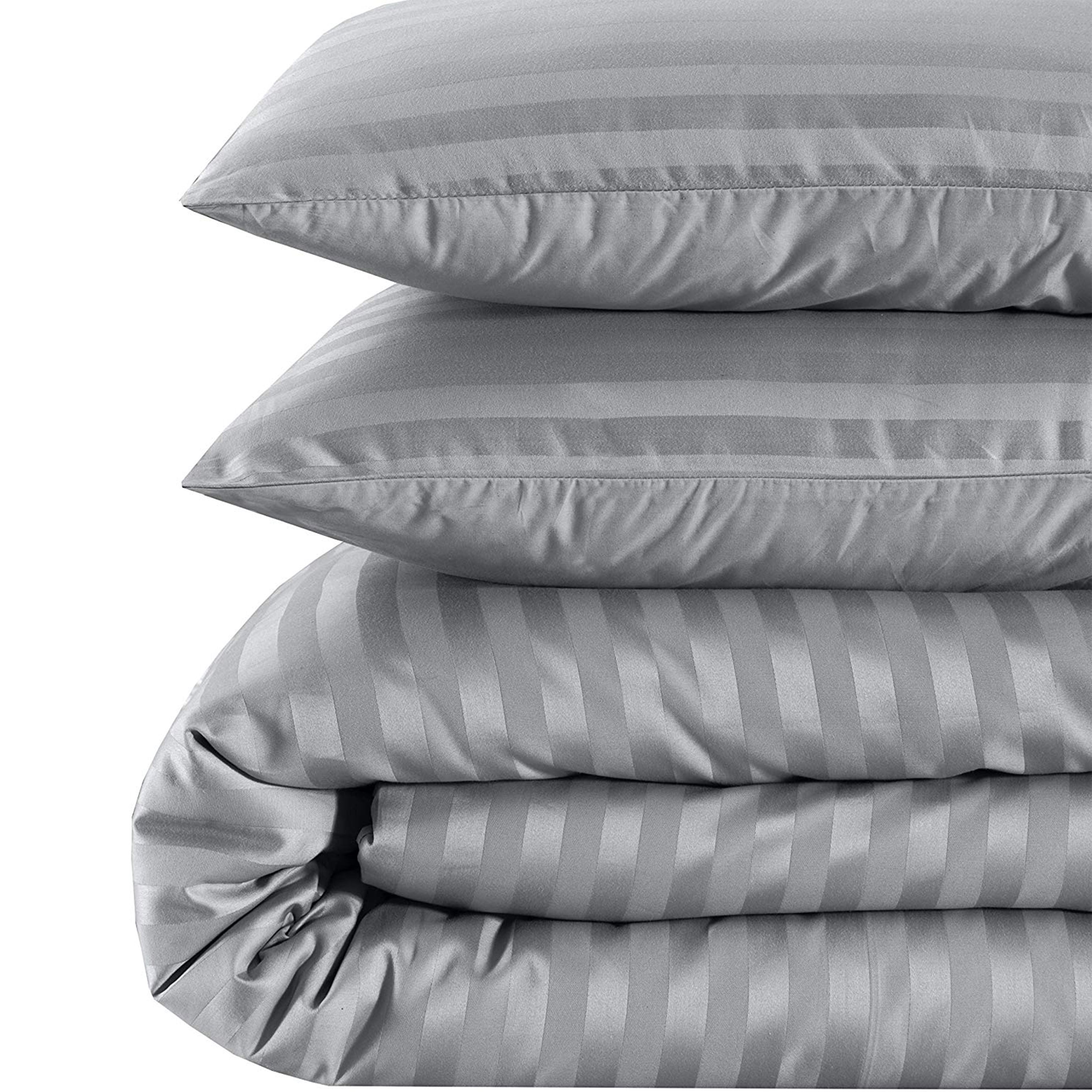 EnvioHome 500 Thread Count Cotton Sateen Damask Stripe Duvet Cover Set 3 Piece