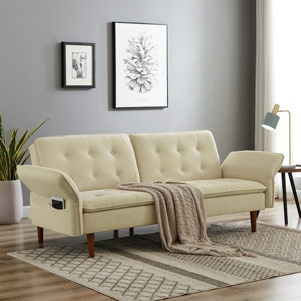 Beige Linen Sofa Bed Baci Living Room