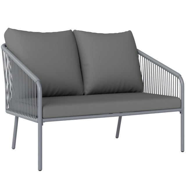 Outsunny Garden Sofa with Cushions, 2-Seater Outdoor Balcony Rattan Sofa