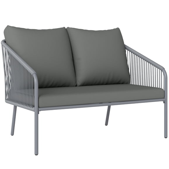 Outsunny Garden Sofa with Cushions, 2-Seater Outdoor Balcony Rattan Sofa