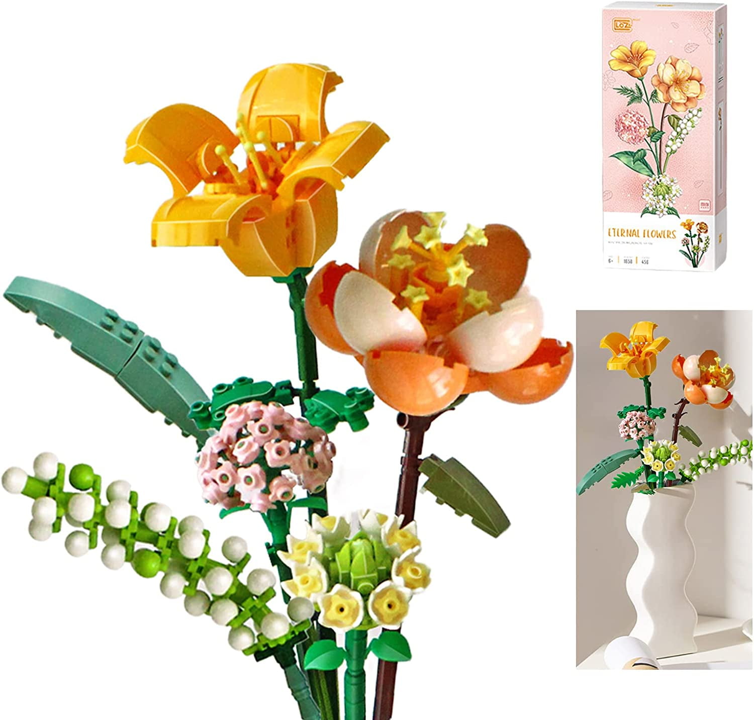 Flowers Bouquet Building Kit, Artificial Flower Blocks Set Toy for