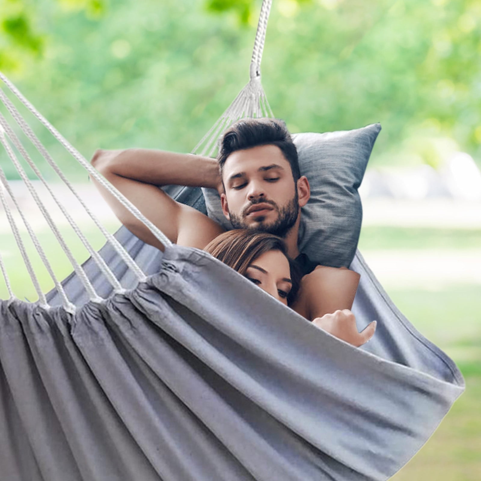 Kabnic Brazilian Double Hammock for 2 People, Extra Large 660lbs Capacity, Canvas Cotton Hammock for Camping, Patio, Porch, Garden, Backyard - Includes Travel Bag & Tree Straps