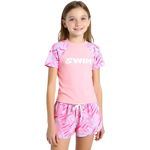 Gunia Swimming Suit For Kids Teen Girls Stylish Athletic Two Piece Sun Protective Children Bathing Suit Swimsuits For Beach Pool 7-12 Years