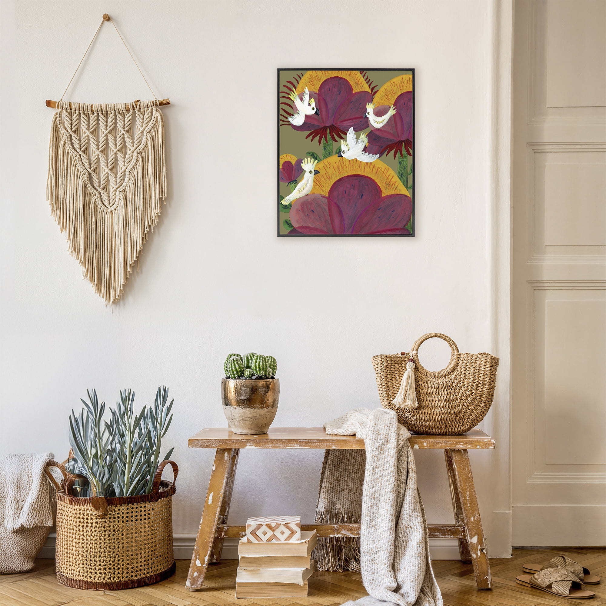 Stupell Industries Tropical Cockatoos & Plants Black Framed Giclee Art, design by Kay Widdowson
