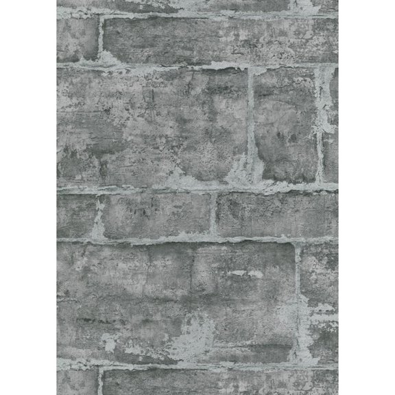 Concord Wallcoverings Textured Wallpaper modern faux Featuring faux bricks pattern, Black Grey, 21 In x 33 Ft (56 sq. ft), 1022215