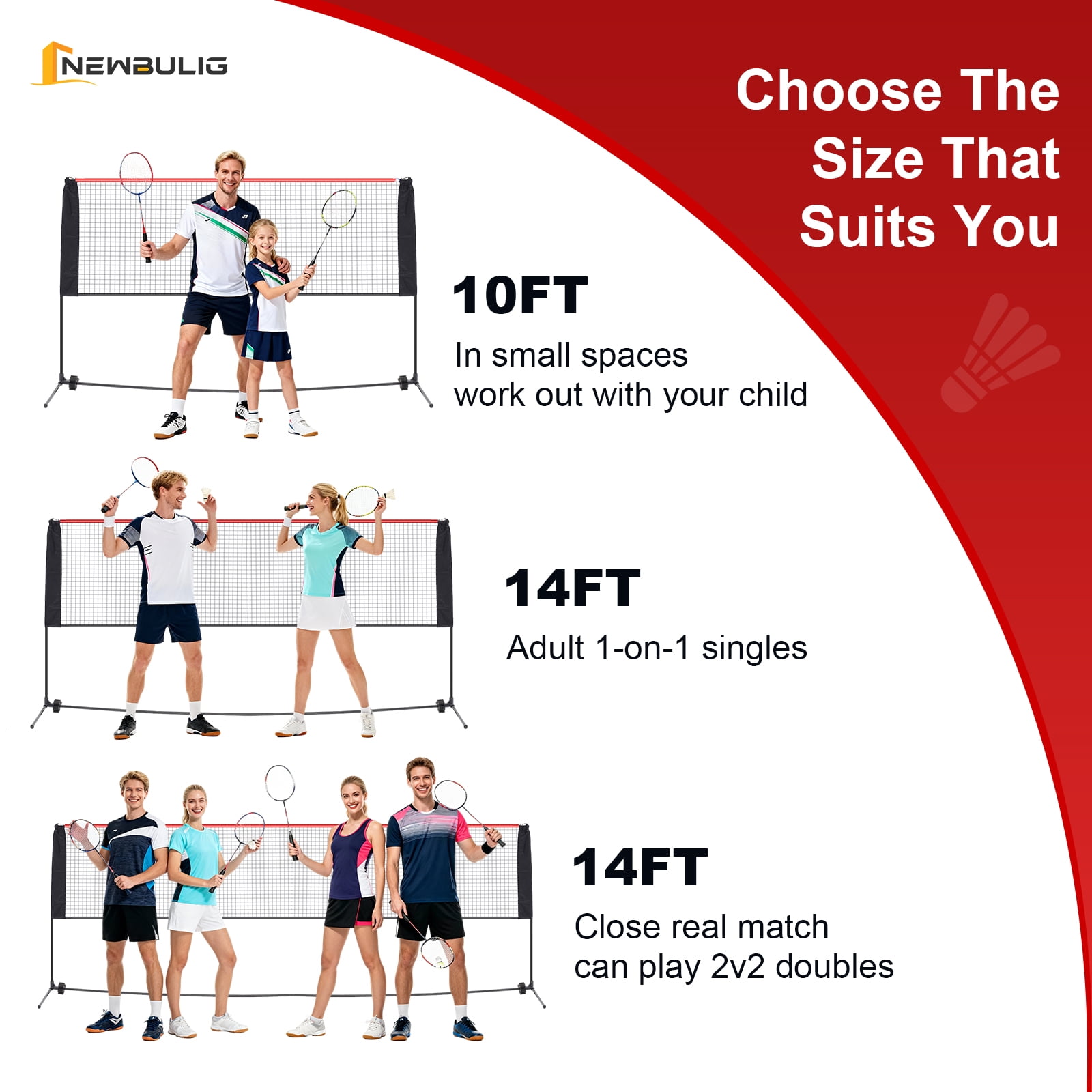 JIOABL Portable Badminton Net Set, 10FT Adjustable Height for Outdoor & Indoor Use, Includes Carry Bag, Easy Setup No Tools Needed, Red-Black