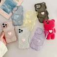 thumbnail image 6 of Compatible with iPhone 14 Pro Max Clear Case Cute Cartoon Bear for Women Girls Girly Kawaii Case 3D Heart Design Camera Lens Protective Soft Slim TPU Shockproof Cover for iPhone 14 Pro Max, 6 of 9