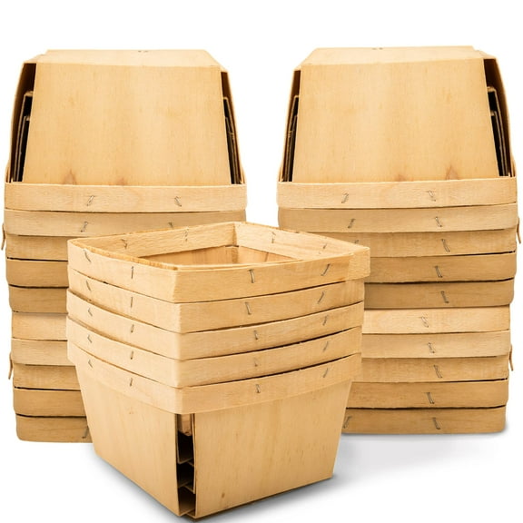 Top Home Store Square Wooden Berry Baskets, for Picking Fruit or Arts, Crafts and Decor, 5.75" Square Vented (25 Pack)