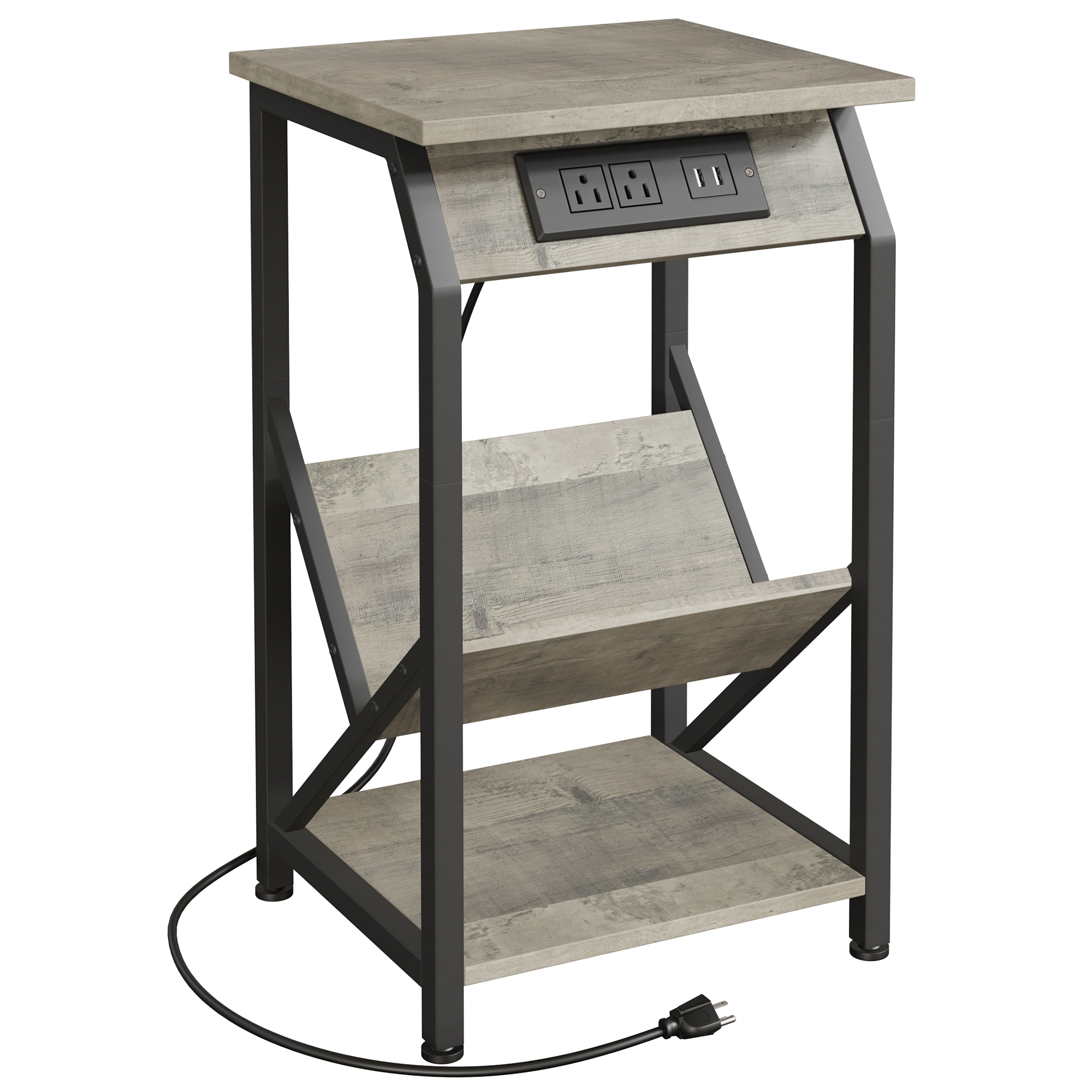 Multifunctional Wooden Side Table, End Tables with USB Ports and