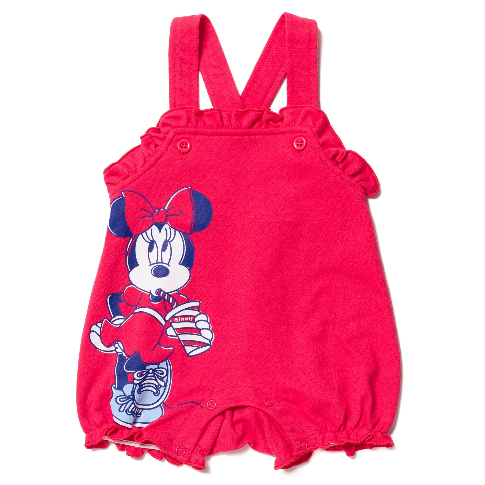 Disney Minnie Mouse Newborn Baby Girls French Terry Short Overalls and T-Shirt Newborn to Infant