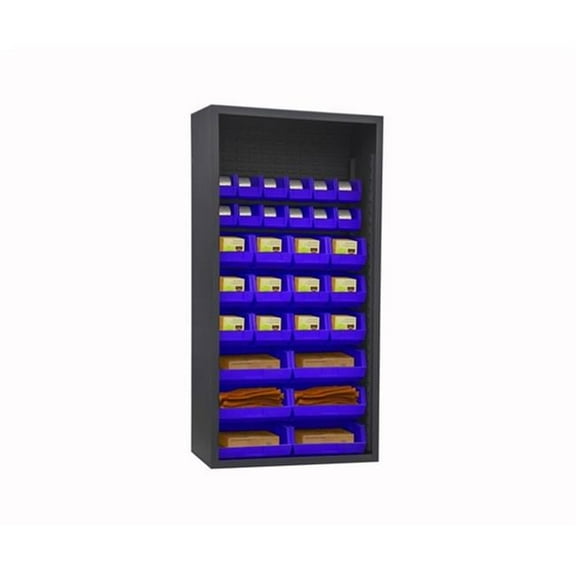 Durham 5003-30-5295 12 Guage Enclosed Shelving with 30 Blue Hook on Bins, Gray - 36 x 18 x 72 in.