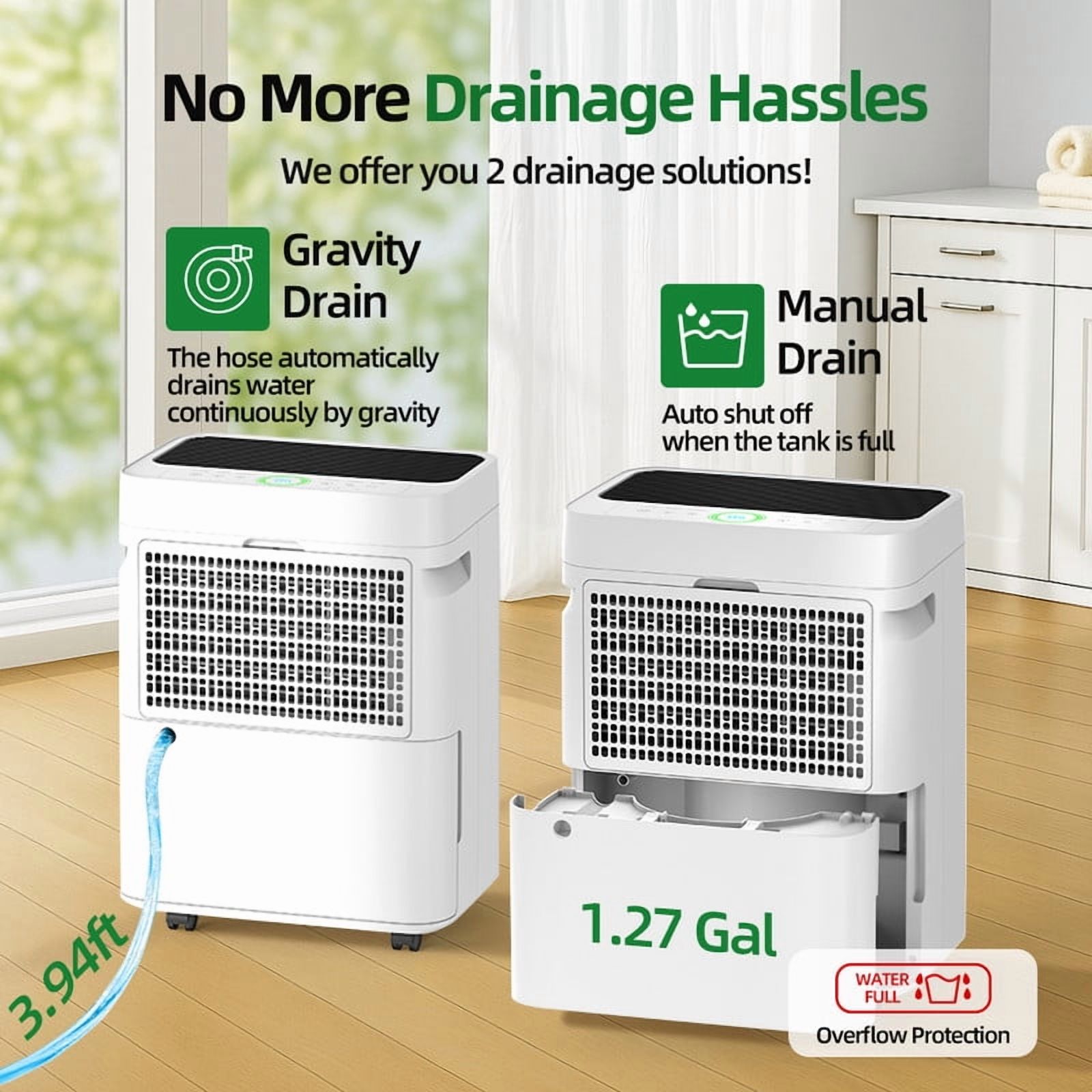 Edendirect 53 pt.4,500 Sq.Ft. White Dehumidify Efficiently Dehumidifier,with Drain Hose,Bucket,Auto Defrost,Low Noise