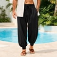 thumbnail image 6 of Mens Harem Pants Casual Elastic Waist Drawstring Baggy Hippie Trousers Linen Boho Yoga Beach Pants L, 6 of 7