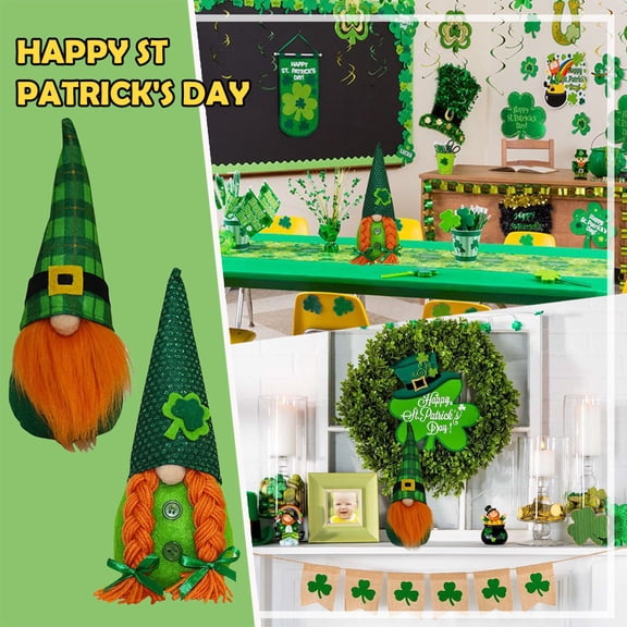 AZXY 10.2 Inch St Patrick's Day Gnome Decorations, Plush Green Shamrock Irish Gnome, Tier Tray & Table Centerpiece, Handmade Faceless Ornaments for Saint Paddy's Day Gift
