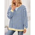 thumbnail image 5 of Women Striped Sweatshirts Oversized Crewneck Long Sleeve Shirts Y2K Pullover Top Fall Outfits Blue & White L, 5 of 9