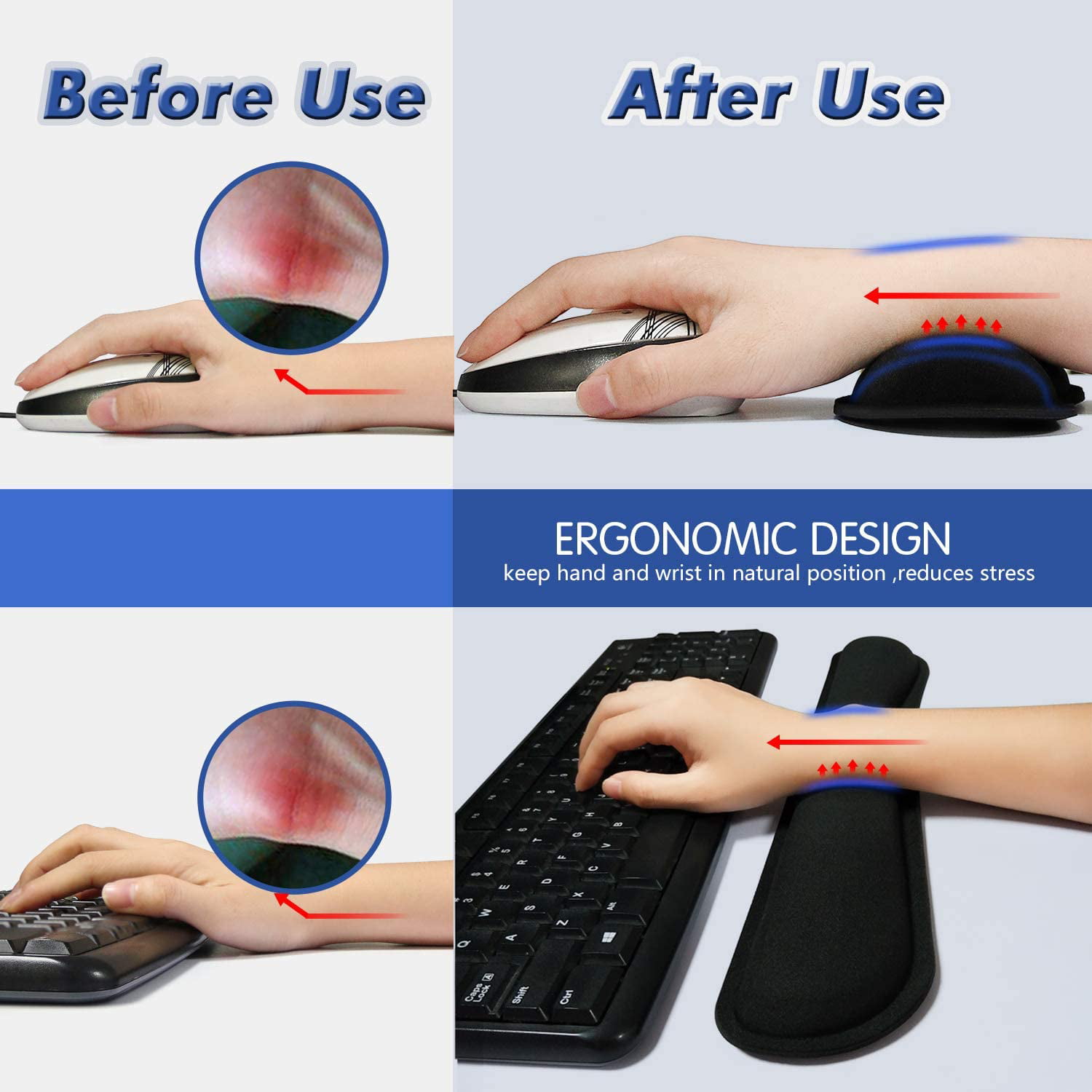 Keyboard and Mouse Wrist Rest Pad Ergonomic Lightweight Anti-Skid Wrist Cushion 