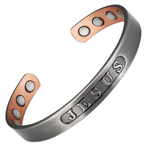 Wollet 99.9% Pure Copper Magnetic Cuff Bracelet for Women Men, Silver Plated Jewelry Gift, 6.5in × 0.3in