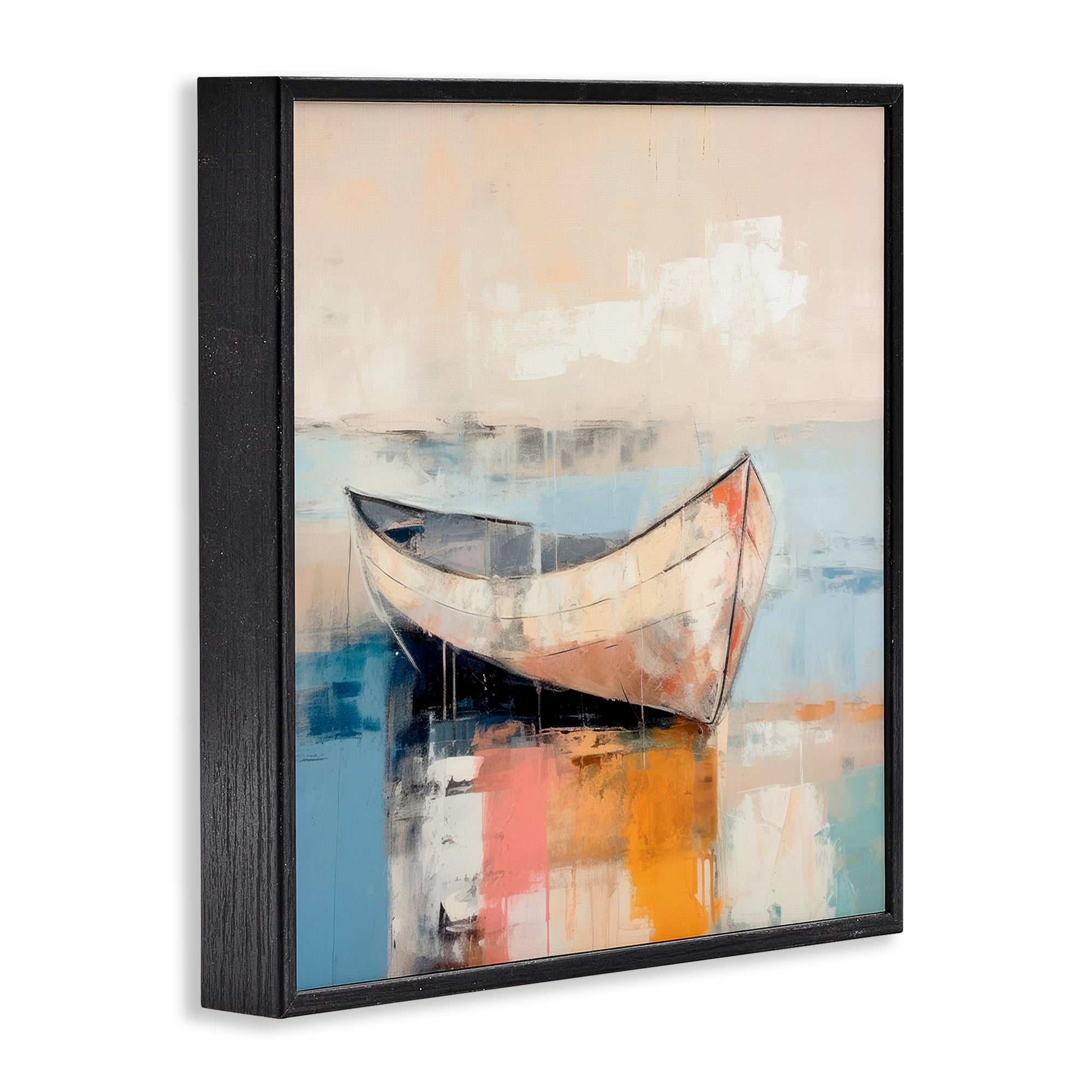 Stupell Industries Sunlit Boat Reflection Transportation Painting Black Framed Art Print Wall Art, 17 x 17