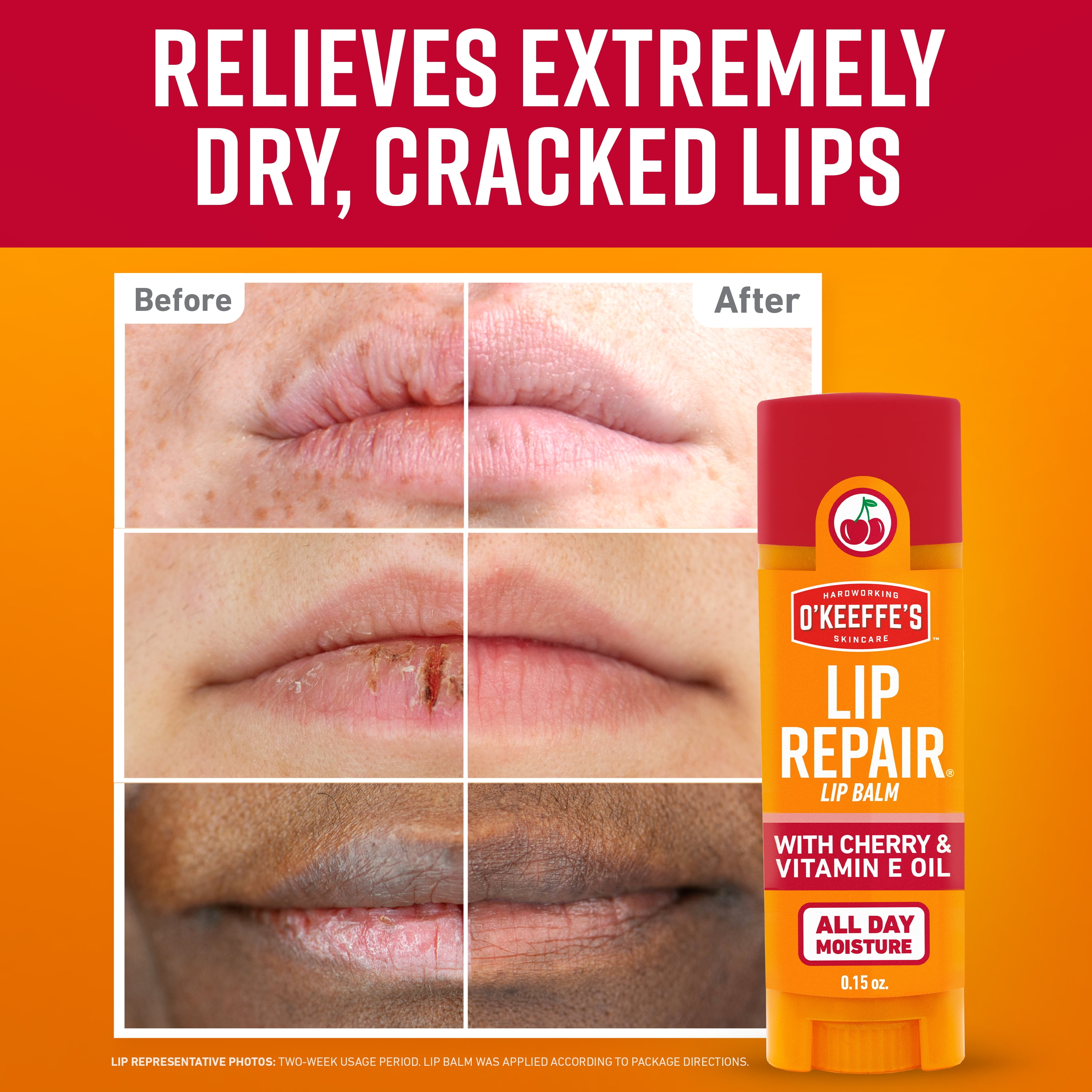 O’Keeffe’s Lip Repair Cherry Moisturizing Lip Balm with Vitamin E Oil, 0.15oz Sticks, Twin Pack