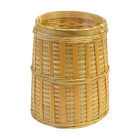 Leodye 1PCS Rattan Woven Bucket Organizer Pen Makeup Brush Holder Storage Basket for Bedroom Living Room office and Desktop Decor -4.41x3.62x3.07in
