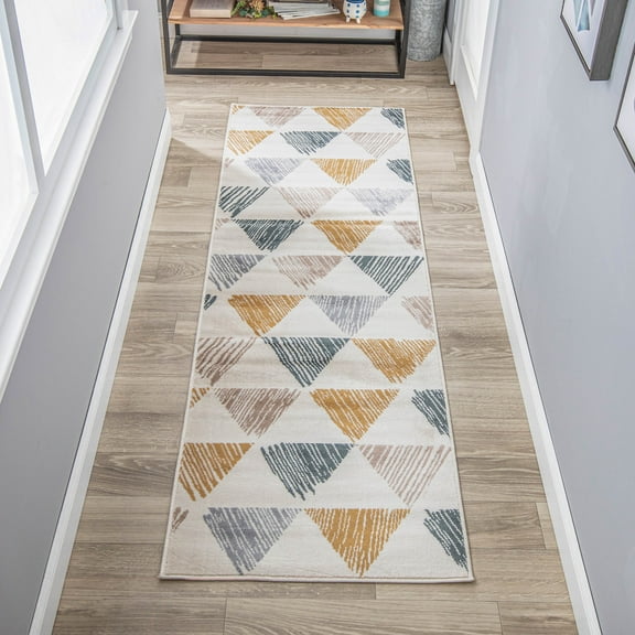 Adrija Mid-Century Modern Geometric Indoor Area Rug Runner, Bone, 2.7" X 8 by Blue Nile Mills