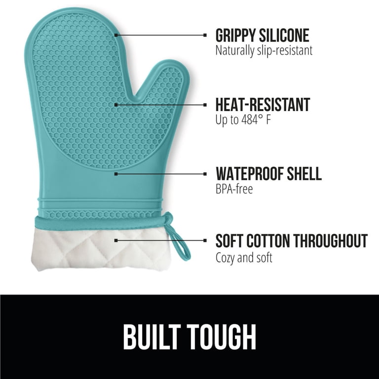 Cartman Silicone Oven Mitts Set – Heat & Slip Resistant, Long 15.4 Inch Mitts, Mint & Eucalyptus Color, Waterproof