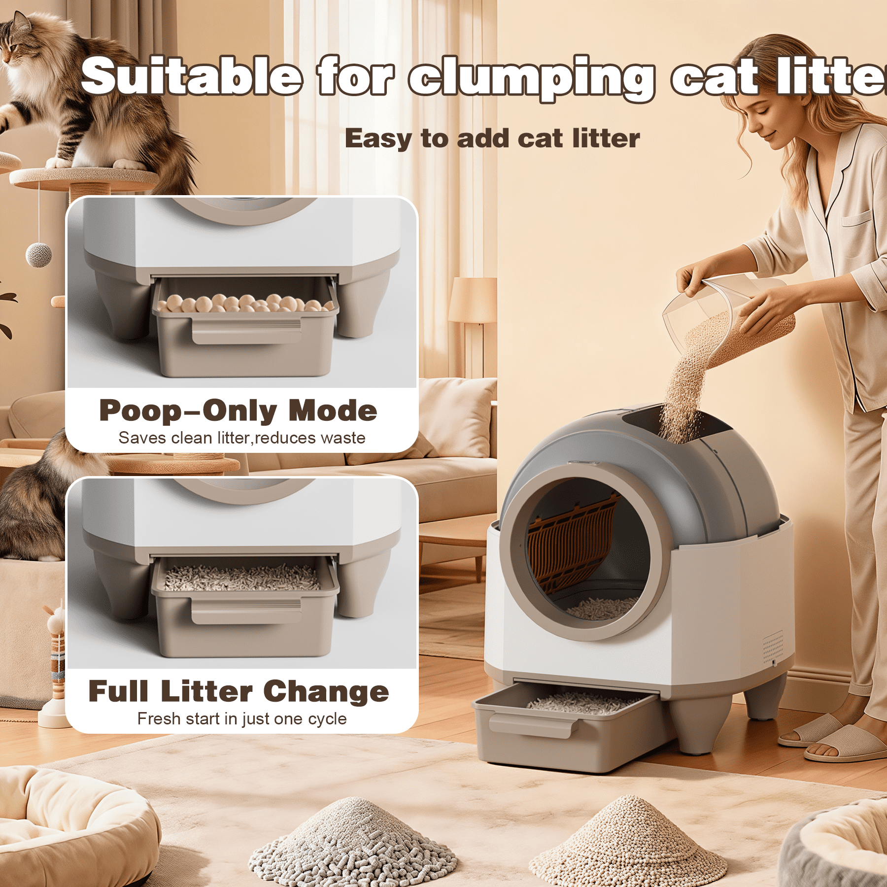 Furmax Self-Cleaning Cat Litter Box with Mat – Automatic Litter Box for Multiple Cats, Featuring Safety Protection and App Control, Includes a Complimentary Garbage Bag, Brown